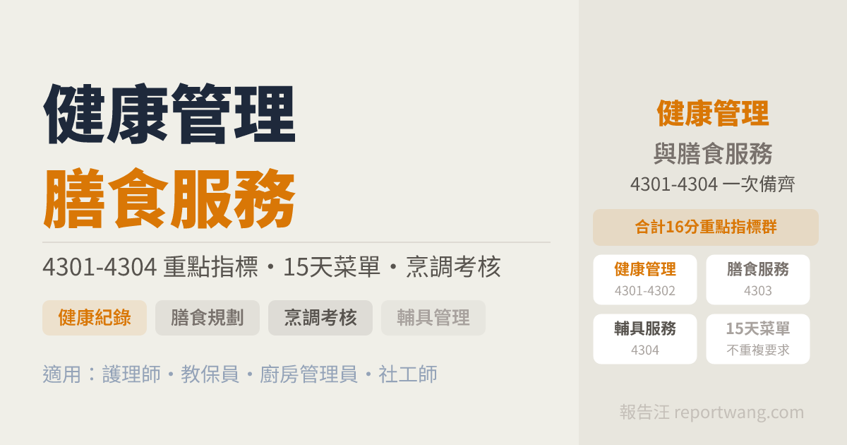 身心障礙機構健康管理膳食服務4301-4304｜備齊攻略｜報告汪｜報告汪