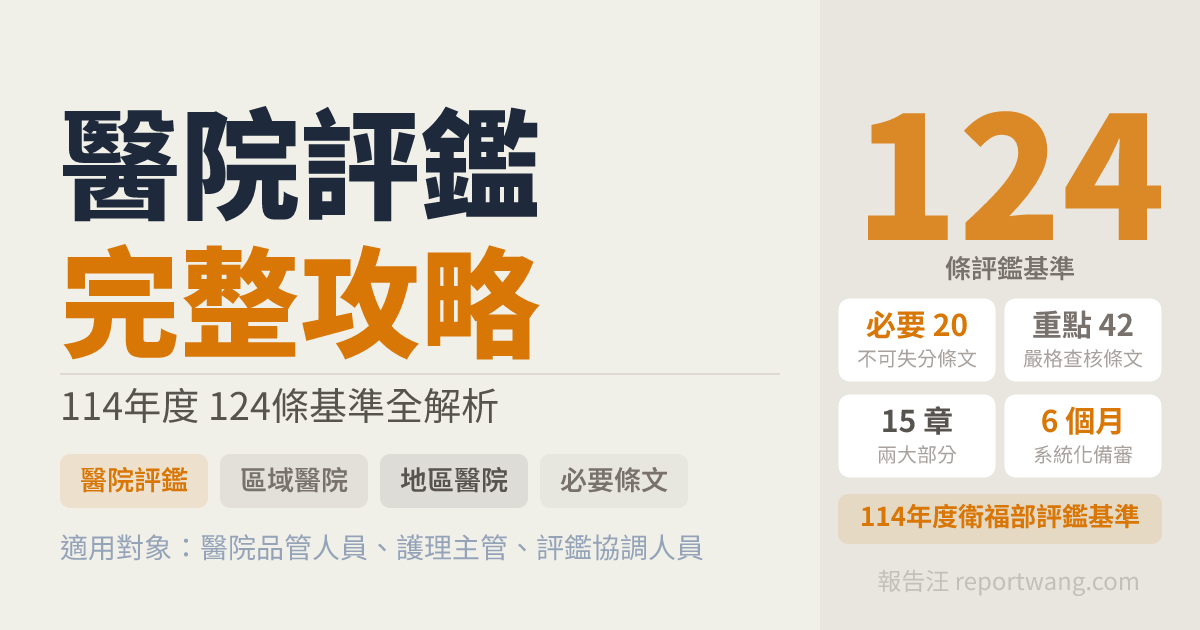 114年度醫院評鑑準備完整攻略｜124條基準、20項必要條文｜報告汪｜報告汪