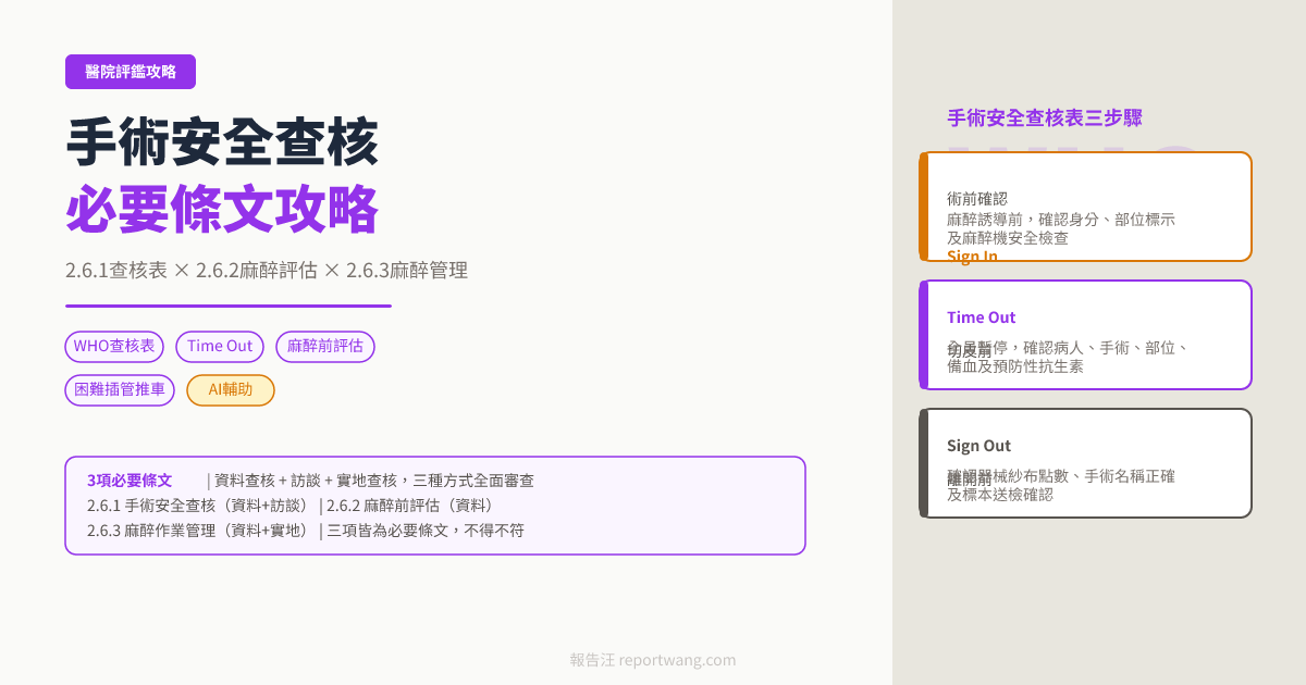 手術安全評鑑攻略：WHO查核表×麻醉評估必要條文｜報告汪｜報告汪